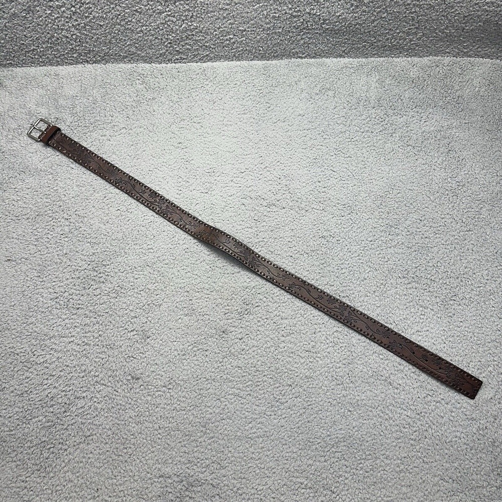 Wilsons Leather 64143-32 Hand Tooled Floral Brown Leather Brass Boho 38.5 Belt‎